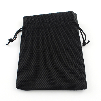 Polyester Imitation Burlap Packing Pouches Drawstring Bags, for Christmas, Wedding Party and DIY Craft Packing, Black, 9x7cm