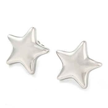 Rack Plating Brass Star Stud Earrings, Long-Lasting Plated, Cadmium Free & Lead Free, Platinum, 20x20mm