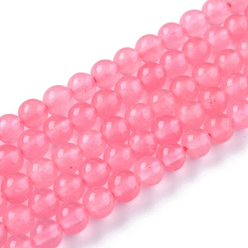 Natural White Jade Beads, Round, Dyed, Pearl Pink, 6mm, Hole: 1mm, about 58~61pcs/strand, 37.5~38.5cm