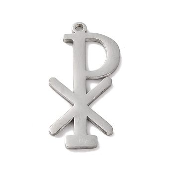 Non-Tarnish 304 Stainless Steel Pendants, Laser Cut, Chi Rho Symbol Charm, Stainless Steel Color, 26.5x13x1mm, Hole: 0.5mm