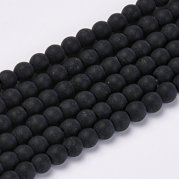 Transparent Glass Beads Strands, Frosted, Round, Black, 8mm, Hole: 1.5mm, about 42pcs/strand, 11.8 inch