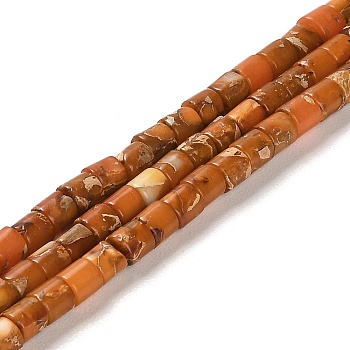 Synthetic Regalite/Imperial Jasper/Sea Sediment Jasper Beads Strands, Dyed, Column, Chocolate, 4x4mm, Hole: 0.9mm, about 100pcs/strand, 15.94 inch(40.5cm)