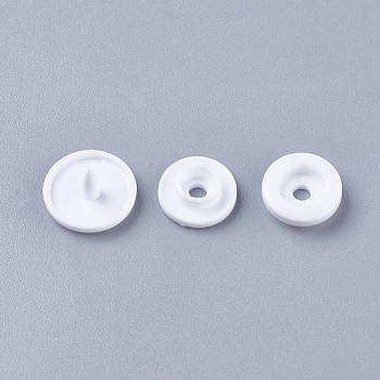 Resin Snap Fasteners, Raincoat Buttons, Flat Round, White, 12x6.5mm, Pin: 2mm