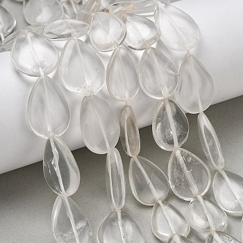 Natural Quartz Crystal Beads Strands, Rock Crystal, Flat Teardrop, 18~23x14~17x5~6mm, Hole: 0.9mm, about 19~20pcs/strand, 15.35~15.55''(39~39.5cm)