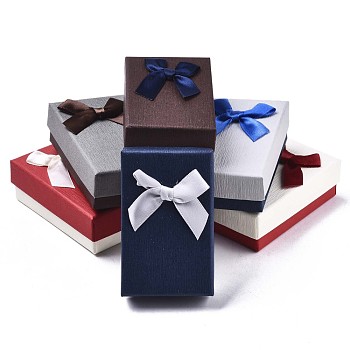 Cardboard Jewelry Boxes, for Necklaces, Ring, Earring, with Bowknot Ribbon Outside and Black Sponge Inside, Rectangle, Mixed Color, 8.3x5.2x3~3.2cm