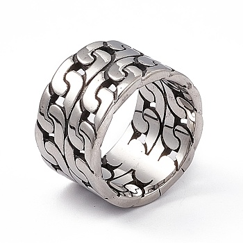 Cuban Link Chain Shape 304 Stainless Steel Finger Ring, Wide Band Rings for Men, Antique Silver, 14mm, Inner Diameter: 19mm