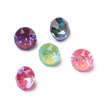 K9 Glass Rhinestone Cabochons, Mocha Fluorescent Style, Pointed Back, Diamond, Mixed Color, 6.5x4.5mm