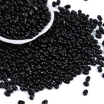Baking Paint Glass Seed Beads, Round Hole, Peanut, Black, 3.5x6x3.5mm, Hole: 0.9mm, about 83pcs/10g