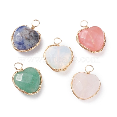 Real 18K Gold Plated Heart Mixed Stone Pendants