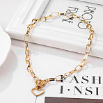 Heart Stainless Steel Pendant Paperclip Chain Necklaces, Golden, 17.72 inch(45cm)(FS-WGB7F21-01)