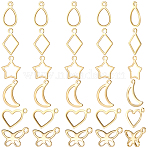 150Pcs 6 Styles 304 Stainless Steel Charms, Mixed Shapes, Real 18K Gold Plated, 10~15x7~13.7x0.8~1mm, Hole: 1~1.2mm, 25pcs/style(STAS-BBC0009-51)