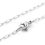 Non-Tarnish 304 Stainless Steel Paperclip Chain, Drawn Elongated Cable Chain Necklaces, with Lobster Claw Clasps, Stainless Steel Color, 16 inch(40.5cm)(NJEW-H205-03P)