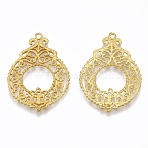Brass Filigree Pendants, Nickel Free, Raw(Unplated), 35.5x25.5x1.5mm, Hole: 1.5mm(KK-T040-032-NF)