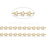 3.28 Feet Brass Handmade Link Chains, with Enamel, Long-Lasting Plated, Unwelded, Flower,Real 18K Gold Plated, White, Link: 8x6x2mm(X-CHC-I031-12B)