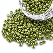 8/0 Czech Opaque Glass Seed Beads, Lustered, Round, Olive Drab, 3x2mm, Hole: 1mm, about 500g/bag(SEED-N004-003A-07)
