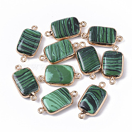 Edge Golden Plated Synthetic Malachite Links connectors, with Golden Tone Iron Loops, Rectangle, 26~27x13.5x6~7mm, Hole: 1.6~1.8mm(X-G-S359-034J)