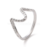 Crystal Rhinestone Wave Finger Ring, Ion Plating(IP) 304 Stainless Steel Jewelry for Women, Stainless Steel Color, US Size 7(17.3mm)(RJEW-D120-21B-P)