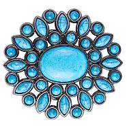 Alloy Belt Buckles, with Synthetic Turquoise, Belt Fastener, Gunmetal, Flower, 77x71x12~19mm, Hole: 40.5x11.5mm(BUTT-WH0031-05A)