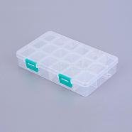 Organizer Storage Plastic Box, Adjustable Dividers Boxes, Rectangle, White, 16.5x10.8x3cm, compartment: 3x2.5cm, 18 compartment/box(CON-X0002-03)