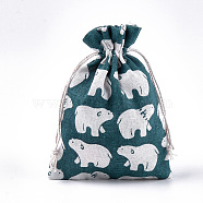 Polycotton(Polyester Cotton) Packing Pouches Drawstring Bags, with White Bear Printed, Colorful, 18x13cm(ABAG-T007-02M)