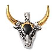 304 Stainless Steel Pendants, with Enamel, Ox-head, Black, Real 18K Gold Plated & Stainless Steel Color, 48x46x11mm, Hole: 9mm(STAS-Z067-04G)