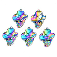 Rainbow Color Alloy Pendants, Cadmium Free & Nickel Free & Lead Free, Skull, 44x34.5x6.5mm, Hole: 2.5mm(PALLOY-N156-196-NR)