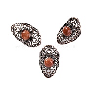 Synthetic Goldstone Retro Finger Rings, Adjustable Brass Rings for Women, 38mm, Inner Diameter: 19mm(RJEW-B067-02R-22)