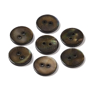 Natural Shell Button, Dyed, 2-Hole, Flat Round, Black, 15x2mm, Hole: 1.8mm(BSHE-H018-16A)