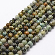Natural African Turquoise(Jasper) Beads Strands, Round, 4mm, Hole: 1mm, about 86pcs/strand, 15 inch(X-G-D840-90-4mm)