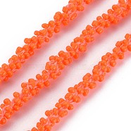 Polyester Cord, with Glass Seed Beads, Coral, 1/4 inch(5~6mm)(NWIR-N015-001H)