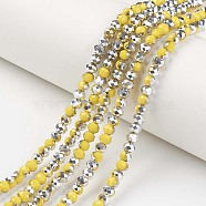 Electroplate Opaque Glass Beads Strands, Half Silver Plated, Faceted, Rondelle, Gold, 4x3mm, Hole: 0.4mm, about 113~115pcs/strand, 41~42cm(EGLA-A034-P4mm-M07)