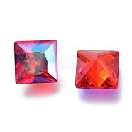 Cubic Zirconia Pointed Back Cabochons, Faceted Square, Light Siam SI, 7x7x4mm(ZIRC-H108-09A-227SI)