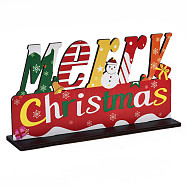 Wood Tabletop Display Decorations, Xmas Table Centerpiece Sign, Christmas Theme, Word Merry Christmas, Mixed Color, Finished: 200x45x108mm(WOOD-N005-75)