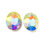 Glass Rhinestone Cabochons, Point Back & Back Plated, Faceted, Oval, Crystal AB, 10x8x4mm(RGLA-M017-L01-001ST)