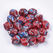 Handmade Porcelain Beads, Fancy Antique Glazed Porcelain, Twist, Red, 17x14x14mm, Hole: 2.5mm(PORC-S498-10B)