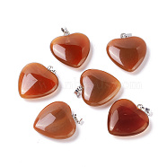 Natural Carnelian Pendants, with Platinum Tone Brass Findings, Heart, 27~28x24.5~26x6~8.5mm, Hole: 2.4x5.6mm(G-G956-B52-FF)