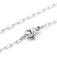 304 Stainless Steel Paperclip Chain, Drawn Elongated Cable Chain Necklaces, with Lobster Claw Clasps, Stainless Steel Color, 16 inch(40.5cm)(NJEW-H205-03P)