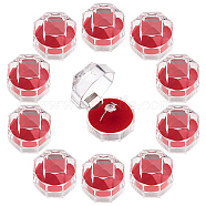 40Pcs Octagon Transparent Plastic Ring Boxes, Jewelry Box, Red, 3.8x3.8x3.8cm(CON-CA0001-020)