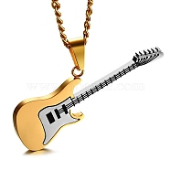 Stainless Steel Pendant Necklaces, Guitar, Golden, 23.62 inch(60cm)(PW-WG21242-02)