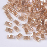 2-Hole Glass Seed Beads, Transparent Colours Luster, Rectangle, Dark Salmon, 4.5~5.5x2x2~2.5mm, Hole: 0.5~0.8mm(SEED-S023-36B-01)