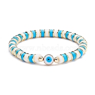 Synthetic Hematite & Polymer Clay Heishi Beads Stretch Bracelet, Evil Eye Beads Bracelet, Power Lucky Bracelet for Women, Deep Sky Blue, Inner Diameter: 2-1/4 inch(5.6cm)(BJEW-JB07226-02)