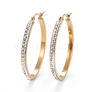 304 Stainless Steel Hoop Earrings, with Polymer Clay Rhinestone, Crystal, Golden, 43x30.5x3mm, Pin: 0.7x1mm(EJEW-L232-037A-01G)