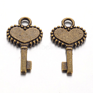 Tibetan Style Alloy Pendants, Lead Free & Cadmium Free, Skeleton Key, Antique Bronze, 17x11x1mm, Hole: 2mm(TIBEP-4368-AB-LF)
