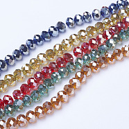 Electroplate Glass Beads Strands, Platinum Plated, Faceted, Rondelle, Mixed Color, 6x5mm, Hole: 1mm, about 85~88pcs/strand, 16.1~16.5 inch(41~42cm)(EGLA-A034-T6mm-C)