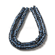 Handmade Nepalese Lampwork Beads, Column with Stripe, Steel Blue, 9~11x4~10mm, Hole: 2mm, about 101pcs/strand, 25.98~26.77''(66~68cm)(LAMP-B023-07C-09)