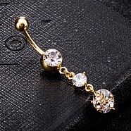 Piercing Jewelry, Brass Cubic Zirconia Navel Ring, Belly Rings, with Surgical Stainless Steel Bar, Cadmium Free & Lead Free, Real 18K Gold Plated, Clear, 47x7mm, Bar: 15 Gauge(1.5mm), Bar Length: 3/8"(10mm)(AJEW-EE0003-46A)