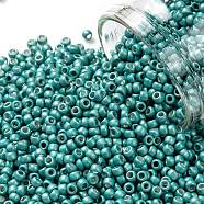 TOHO Round Seed Beads, Japanese Seed Beads, Frosted, (569F) Turquoise Galvanized Matte, 11/0, 2.2mm, Hole: 0.8mm, about 1103pcs/10g(X-SEED-TR11-0569F)