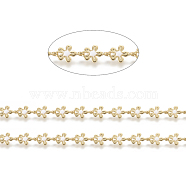 3.28 Feet Brass Handmade Link Chains, with Enamel, Long-Lasting Plated, Unwelded, Flower,Real 18K Gold Plated, White, Link: 8x6x2mm(X-CHC-I031-12B)