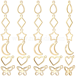 150Pcs 6 Styles 304 Stainless Steel Charms, Mixed Shapes, Real 18K Gold Plated, 10~15x7~13.7x0.8~1mm, Hole: 1~1.2mm, 25pcs/style(STAS-BBC0009-51)