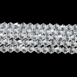Transparent Electroplate Glass Beads Strands, Pearl Luster Plated, Faceted, Bicone, Clear, 3.5mm, about 108~123pcs/strand, 12.76~14.61 inch(32.4~37.1cm)(GLAA-F029-3mm-C13)